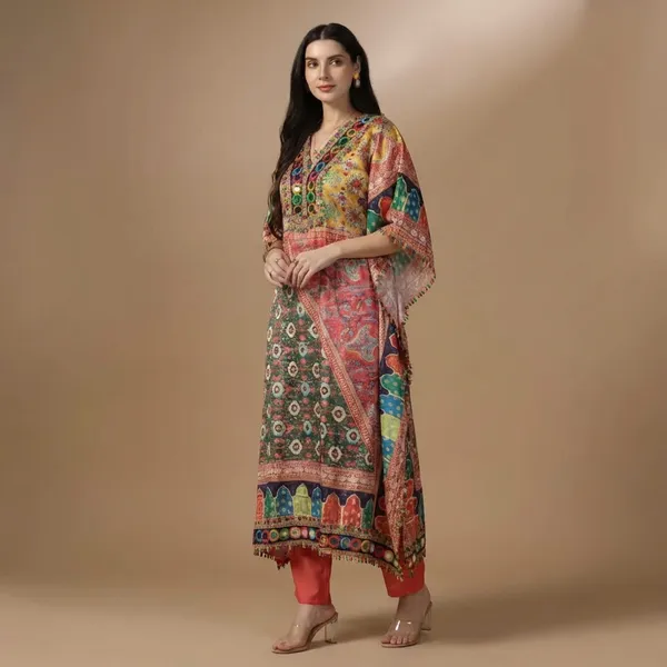 Multicolor_Crepe_Digital_Print_And_Embroidered_Kaftan_Set_For_Women