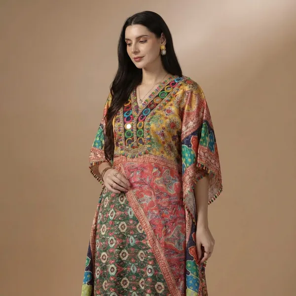 Multicolor_Crepe_Digital_Print_And_Embroidered_Kaftan_Set_For_Women