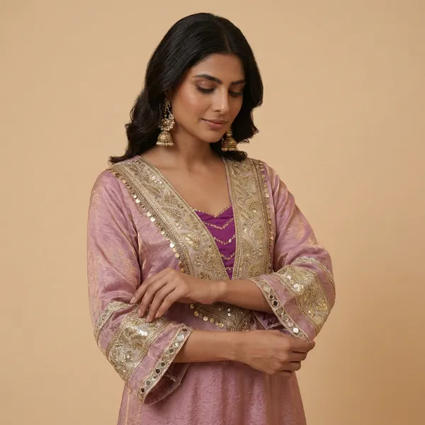 Lavender_Pink_Shimmer_Satin_Silk_Embroidered_One_Piece_Dress_For_Women