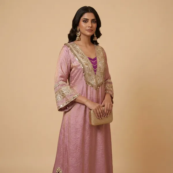 Lavender_Pink_Shimmer_Satin_Silk_Embroidered_One_Piece_Dress_For_Women
