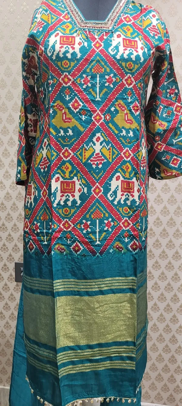 Teal_Green_Gajji_Silk_Patola_Print_Salwaar_Suit