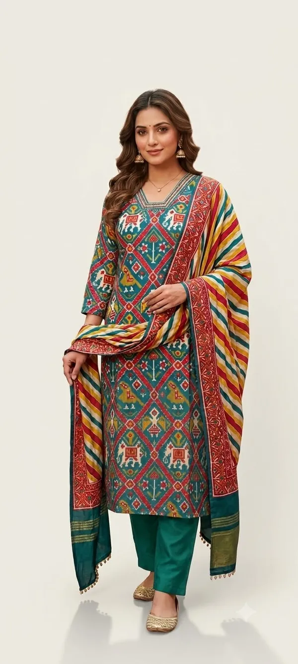 Teal_Green_Gajji_Silk_Patola_Print_Salwaar_Suit