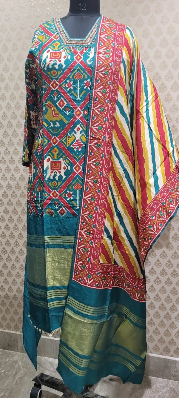 Teal_Green_Gajji_Silk_Patola_Print_Salwaar_Suit