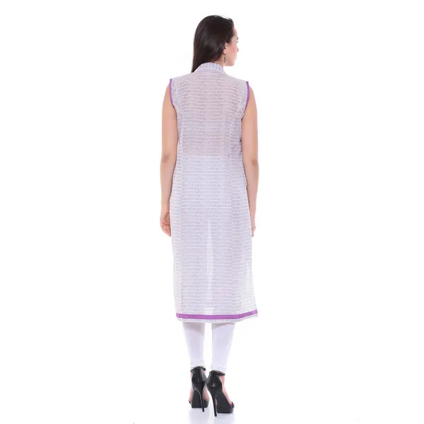 White_And_Purple_Block_Printed_Cotton_Chanderi_Sleeveless_Kurti