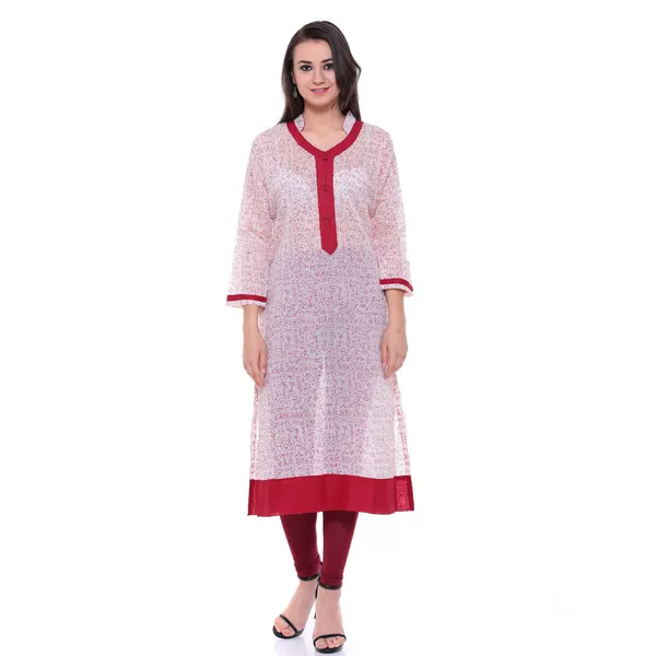 White_And_Red_Block_Print_Cotton_Chanderi_Kurti