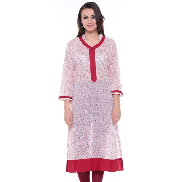 White_And_Red_Block_Print_Cotton_Chanderi_Kurti
