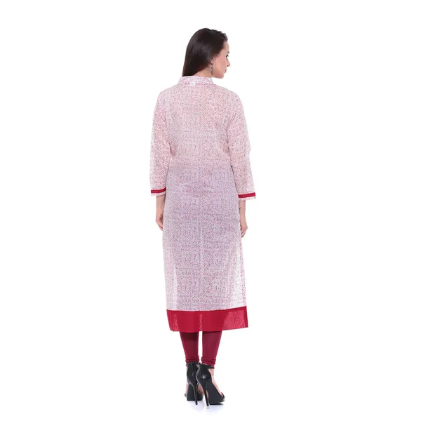 White_And_Red_Block_Print_Cotton_Chanderi_Kurti