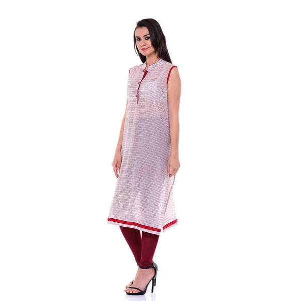 White_And_Red_Block_Printed_Cotton_Chanderi_Sleeveless_Kurti