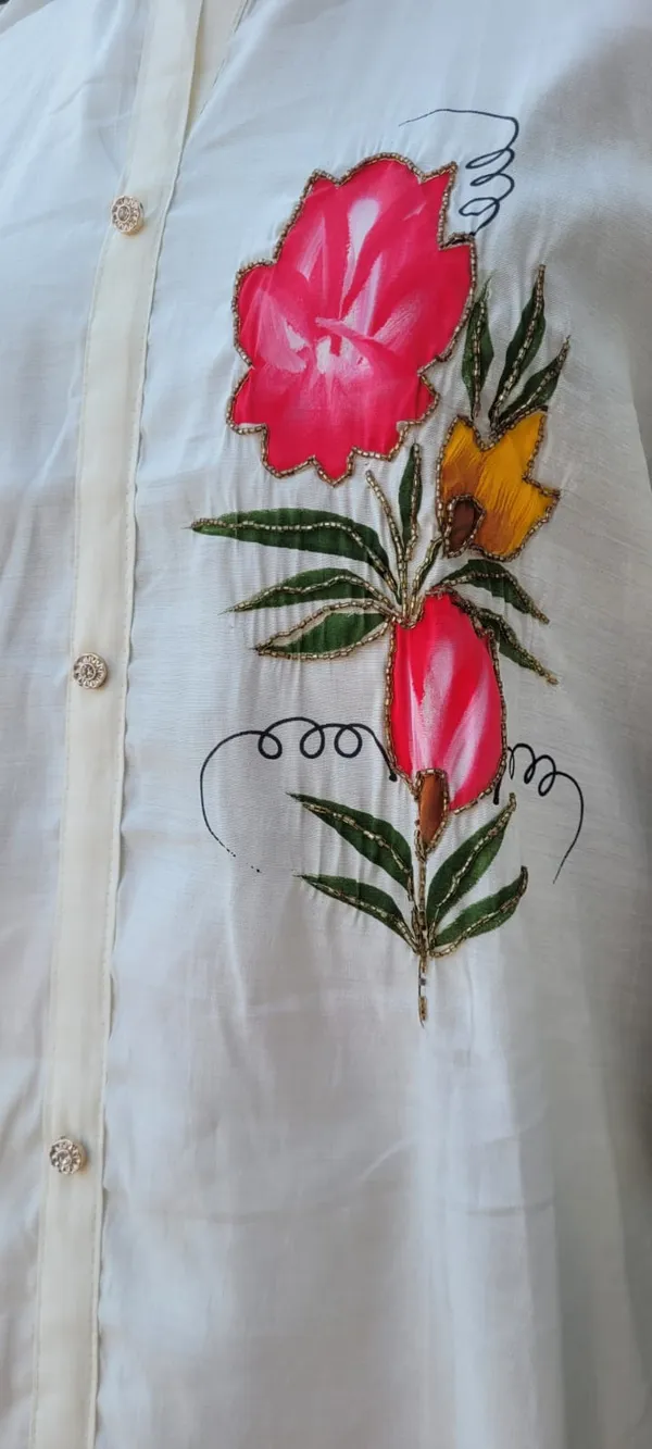White_Vatican_Cotton_Silk_Hand_Painted_Co_Ord_Set_For_Women