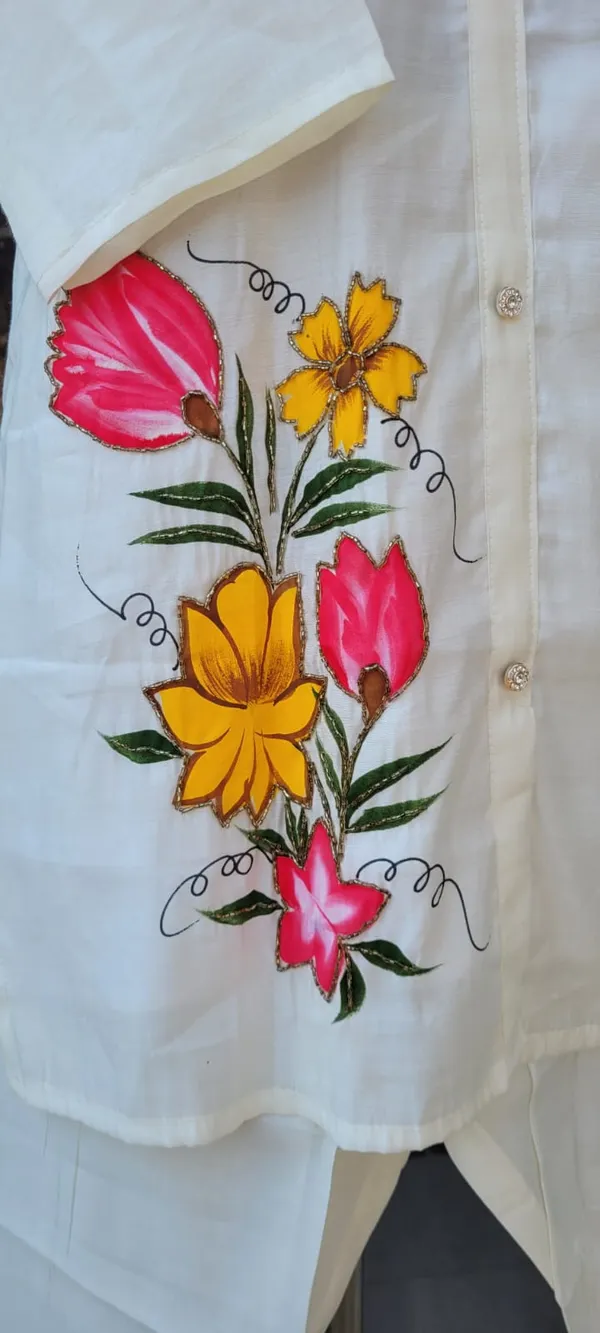 White_Vatican_Cotton_Silk_Hand_Painted_Co_Ord_Set_For_Women