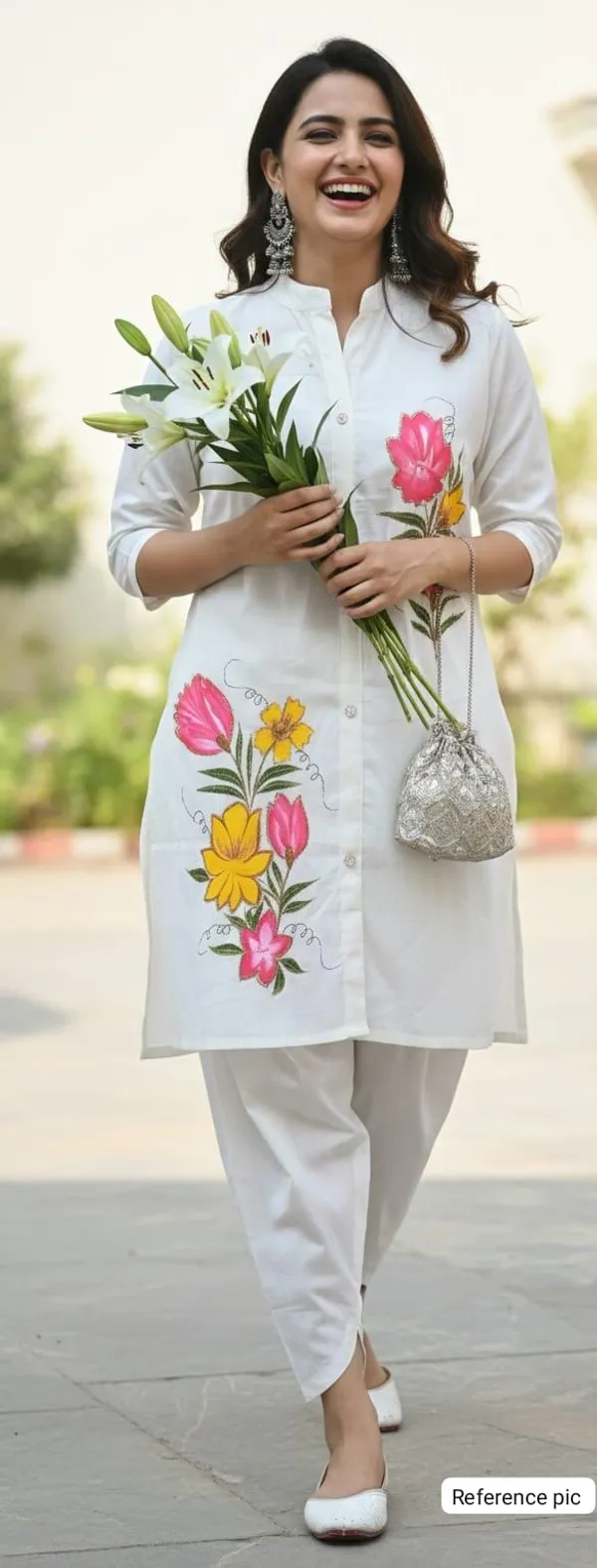 White_Vatican_Cotton_Silk_Hand_Painted_Co_Ord_Set_For_Women