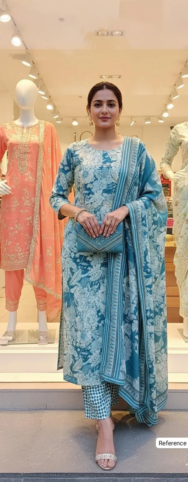 Teal_Blue_Pure_Cotton_Digital_Print_Kurta_Set_With_Gota_Work_For_Women