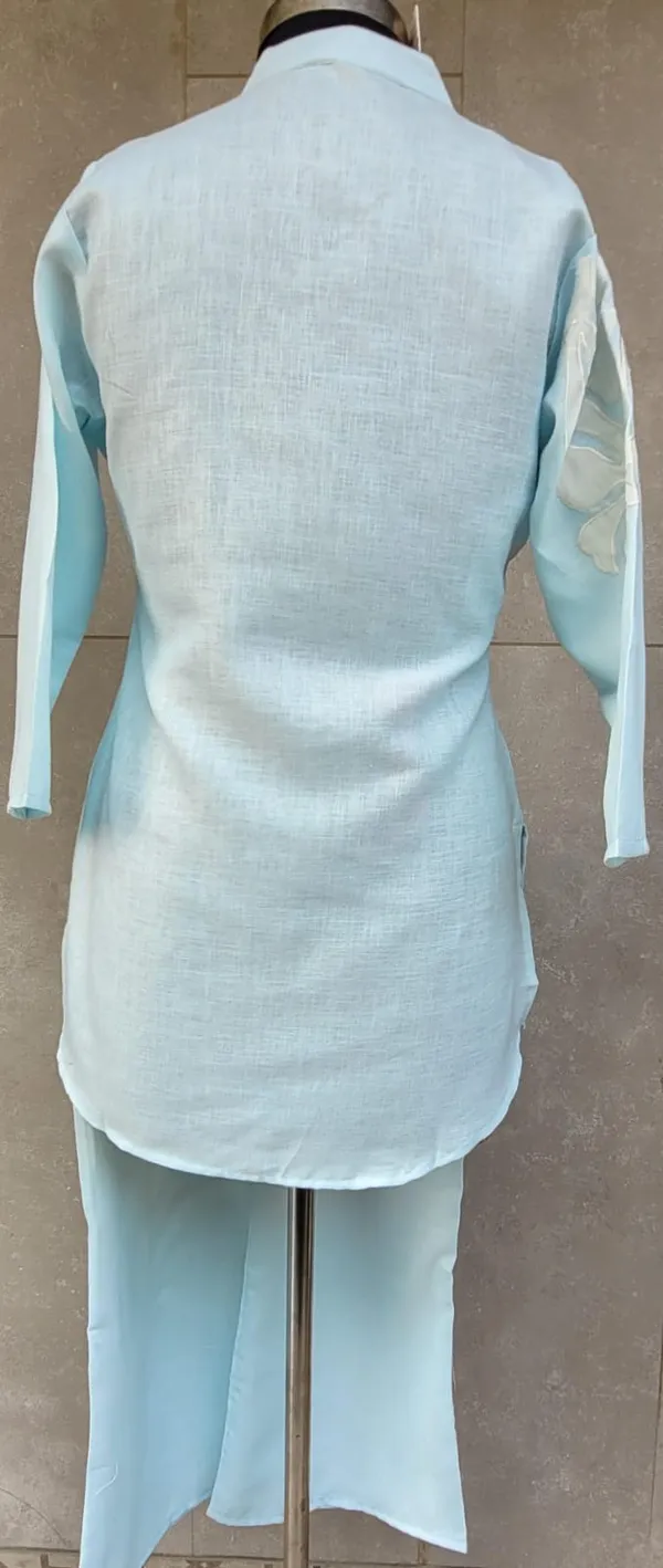 Powder_Blue_Linen_Co_Ord_Set_With_Applique_Detailing_For_Women