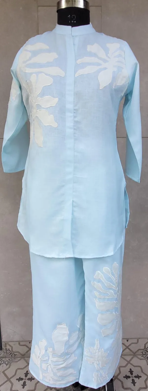 Powder_Blue_Linen_Co_Ord_Set_With_Applique_Detailing_For_Women