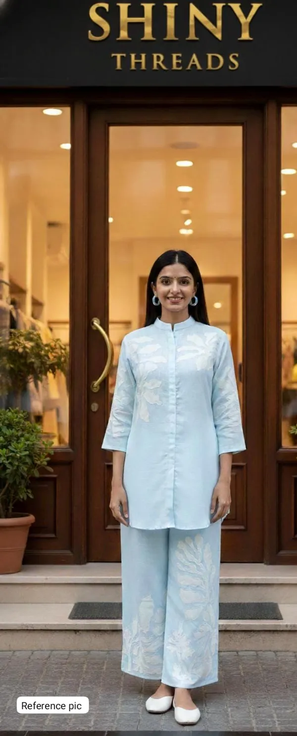 Powder_Blue_Linen_Co_Ord_Set_With_Applique_Detailing_For_Women