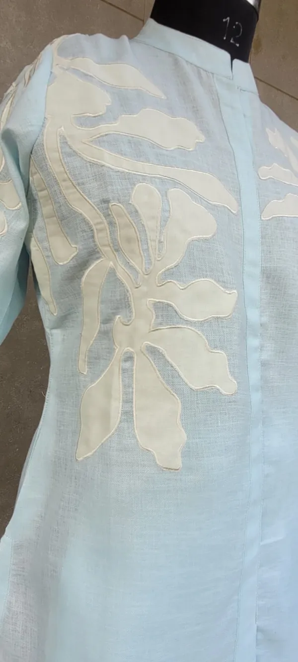 Powder_Blue_Linen_Co_Ord_Set_With_Applique_Detailing_For_Women
