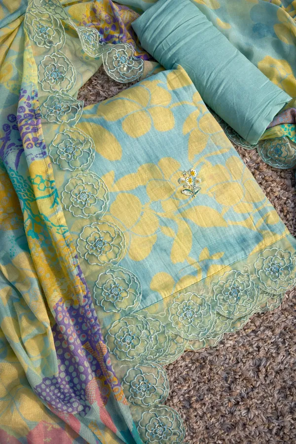 Aqua_Blue_And_Yellow_Muslin_Hand_Embroiderd_Unstitched_Women_Suit_For_Women