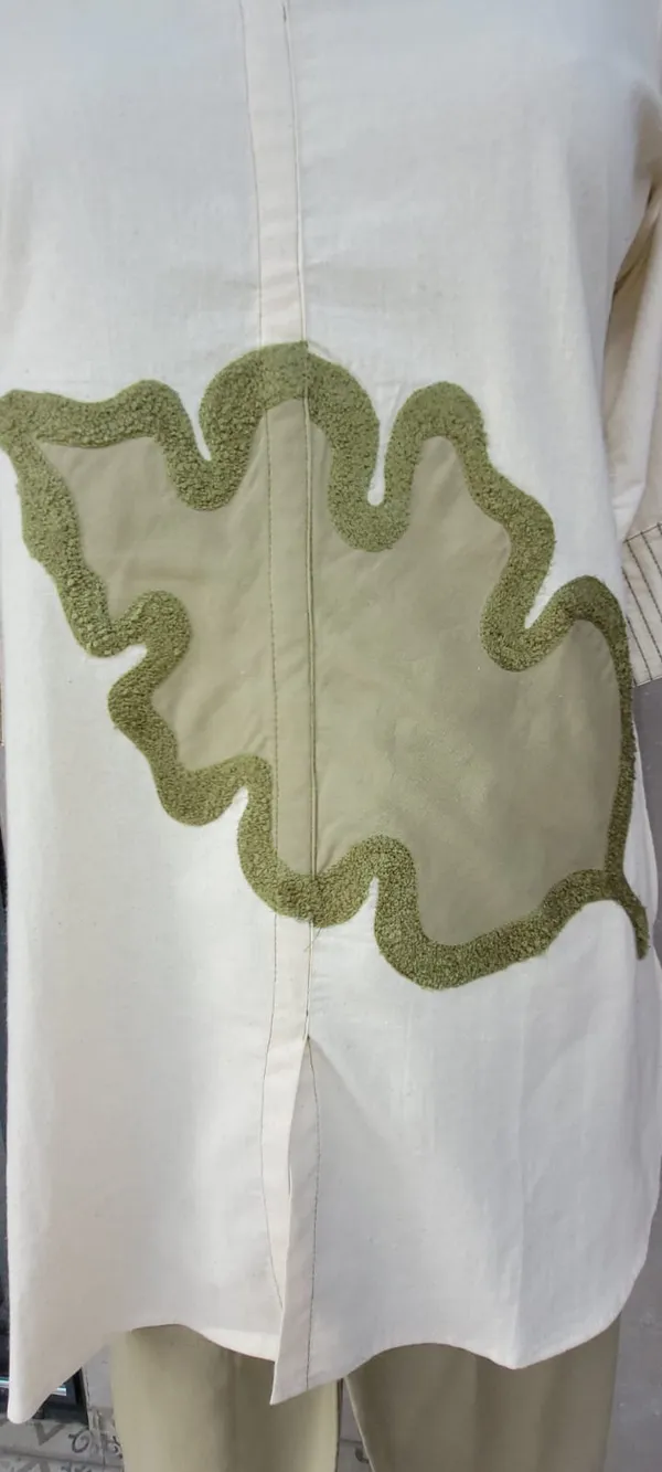 Beige_And_Olive_Linen_Co_Ord_Set_With_Applique_Detailing_For_Women