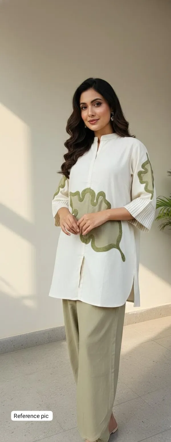 Beige_And_Olive_Linen_Co_Ord_Set_With_Applique_Detailing_For_Women