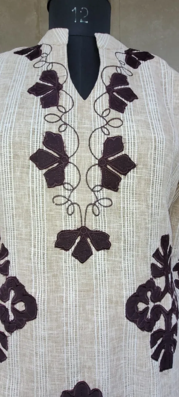 Beige_And_Brown_Khadi_Cotton_Co_Ord_Set_With_Applique_Detailing_For_Women