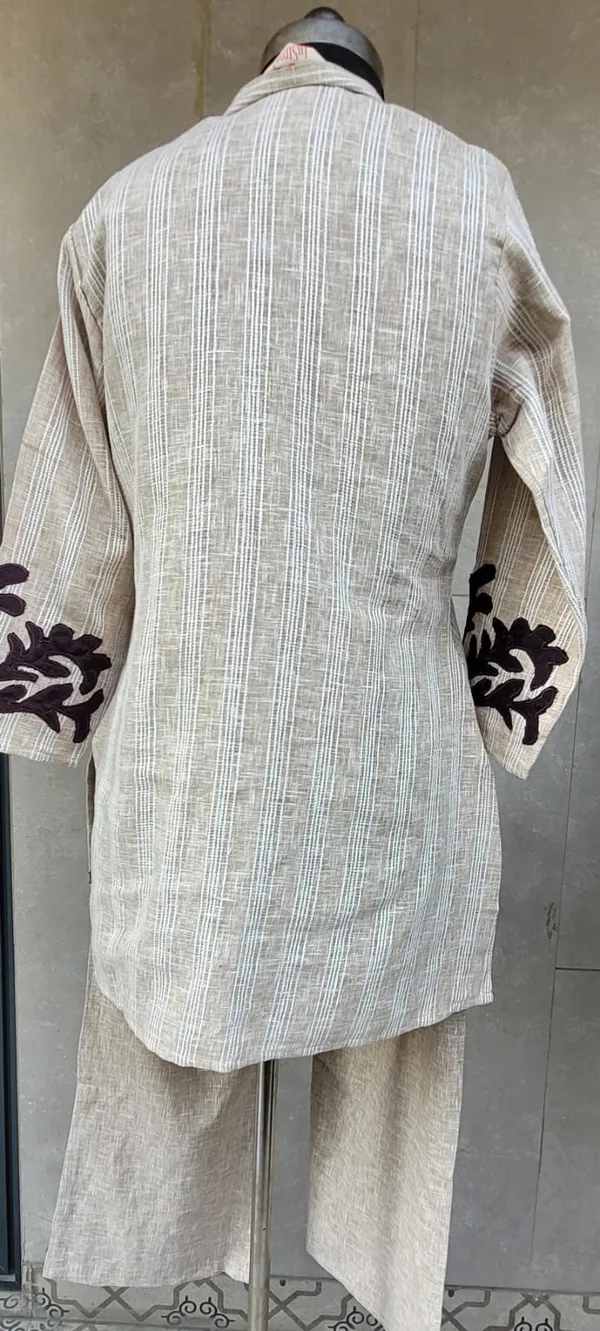 Beige_And_Brown_Khadi_Cotton_Co_Ord_Set_With_Applique_Detailing_For_Women