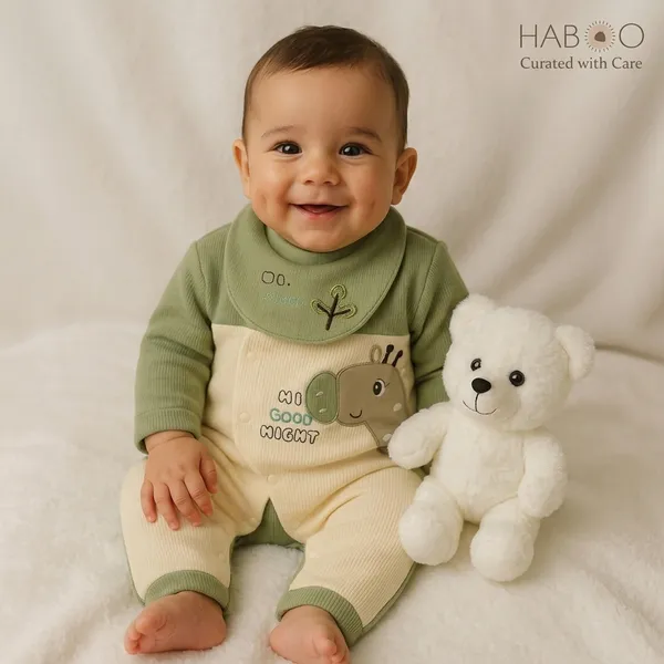Green_Cotton_Romper_Set_For_Kids