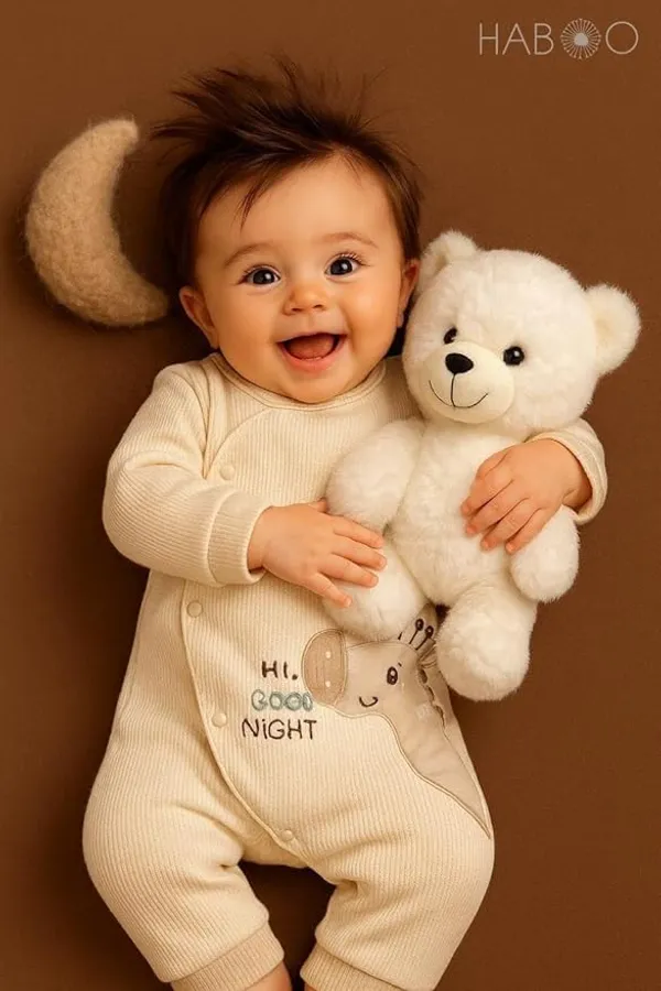 Beige_Cotton_Romper_&_Bib_Set_For_Kids