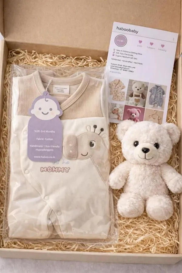 Beige_Cotton_Romper_&_Bib_Set_For_Kids