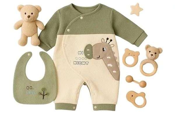 Green_Cotton_Romper_Set_For_Kids