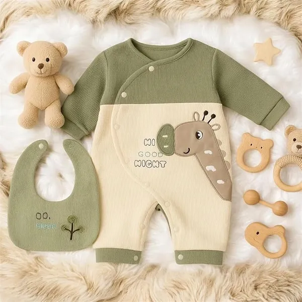 Green_Cotton_Romper_Set_For_Kids