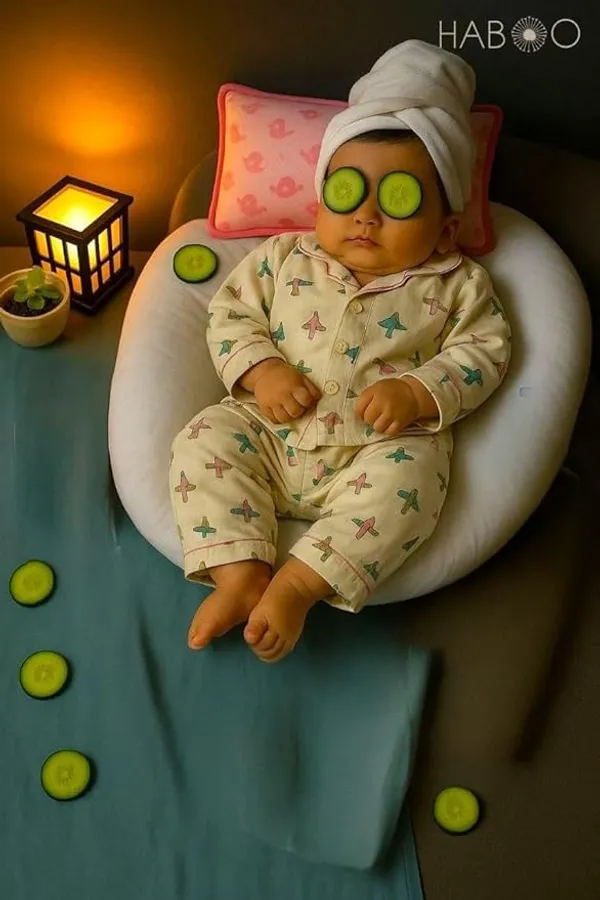 Beige_Cotton_Night_Suit_For_Kids_With_Mustard_(Rai)_Pillow_