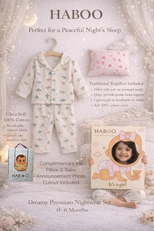 Beige_Cotton_Night_Suit_For_Kids_With_Mustard_(Rai)_Pillow_
