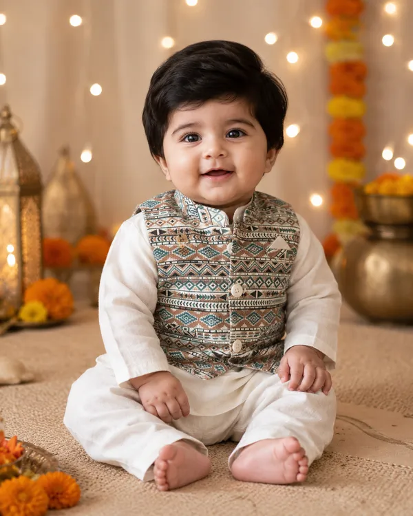 3_Piece_Ethnic_Charm_Set_-_Kurta,_Pyjama_With_Designer_Kothi_(White)
