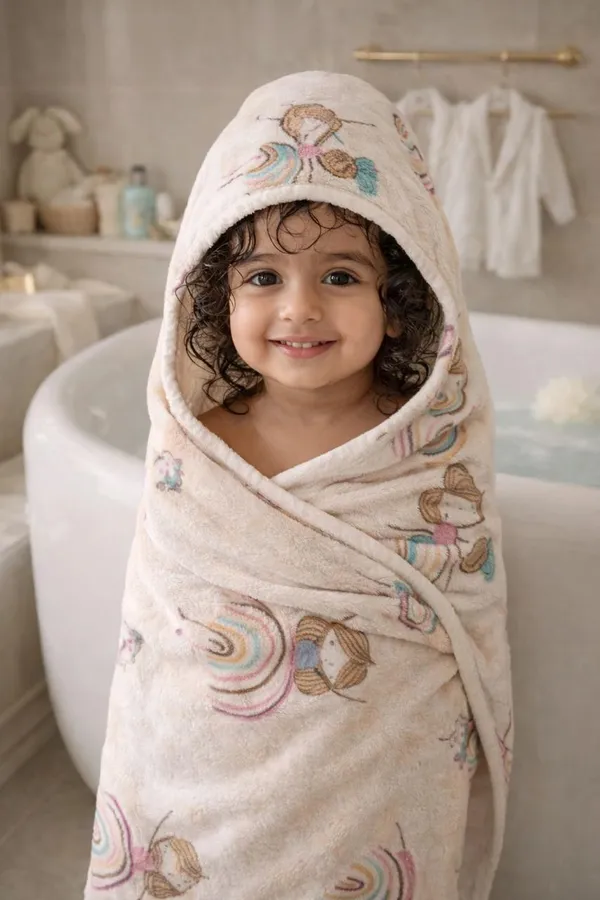 Premium_Soft_Pink_Girl_Rainbow_Print_5-In-1_Baby_Towel_&_Wrap