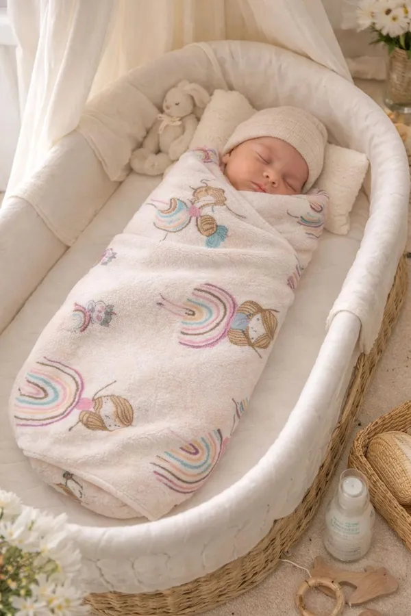 Premium_Soft_Pink_Girl_Rainbow_Print_5-In-1_Baby_Towel_&_Wrap