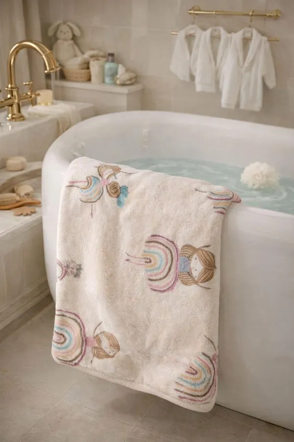 Premium_Soft_Pink_Girl_Rainbow_Print_5-In-1_Baby_Towel_&_Wrap