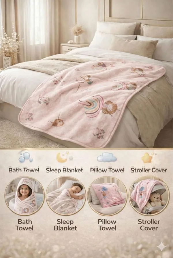 Premium_Soft_Pink_Girl_Rainbow_Print_5-In-1_Baby_Towel_&_Wrap