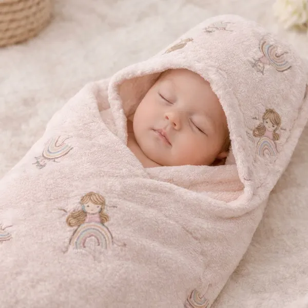 Premium_Soft_Pink_Girl_Rainbow_Print_5-In-1_Baby_Towel_&_Wrap