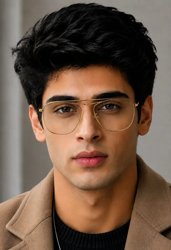 Gold_Titanium_Double_Bar_Mettalic_Optical_Frame_For_Men_With_Bule_Cut_Glasses