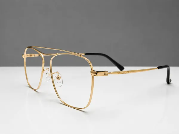Gold_Titanium_Double_Bar_Mettalic_Optical_Frame_For_Men_With_Bule_Cut_Glasses