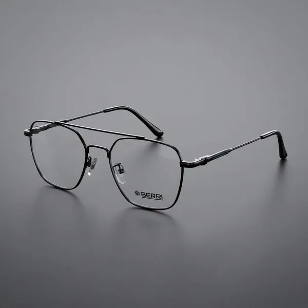 Black_Titanium_Double_Bar_Mettalic_Optical_Frame_For_Men_With_Bule_Cut_Glasses