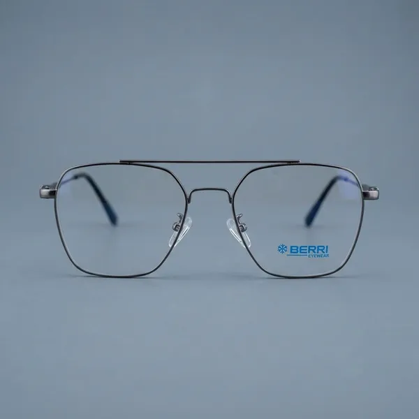 Gun_Titanium_Double_Bar_Mettalic_Optical_Frame_For_Men_With_Bule_Cut_Glasses