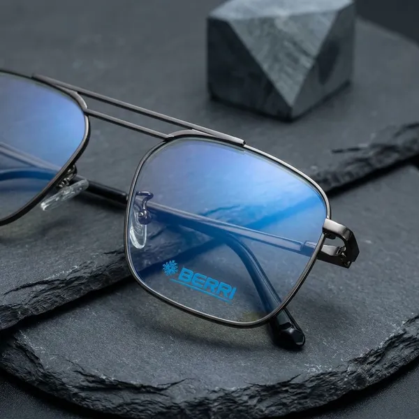 Gun_Titanium_Double_Bar_Small_Mettalic_Optical_Frame_For_Men_With_Bule_Cut_Glasses