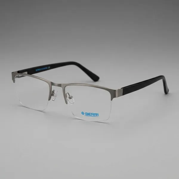 Gun_Titanium_Half_Rim_Metal_Optical_Frame_For_Men_And_Women_With_Bule_Cut_Glasses