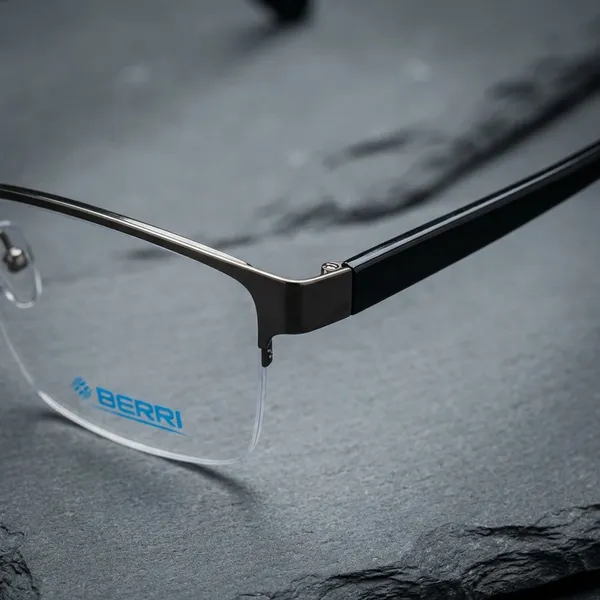 Gun_Titanium_Half_Rim_Metal_Optical_Frame_For_Men_And_Women_With_Bule_Cut_Glasses