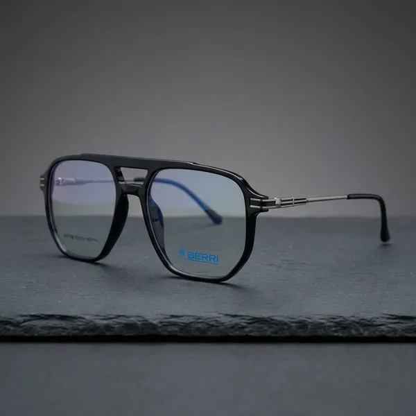 Shine_Black_Tr_90_Wayfair_Hexa_Optical_Frame_For_Men_With_Bule_Cut_Glasses