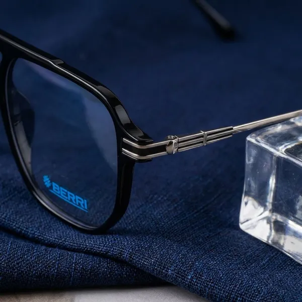 Shine_Black_Tr_90_Wayfair_Hexa_Optical_Frame_For_Men_With_Bule_Cut_Glasses
