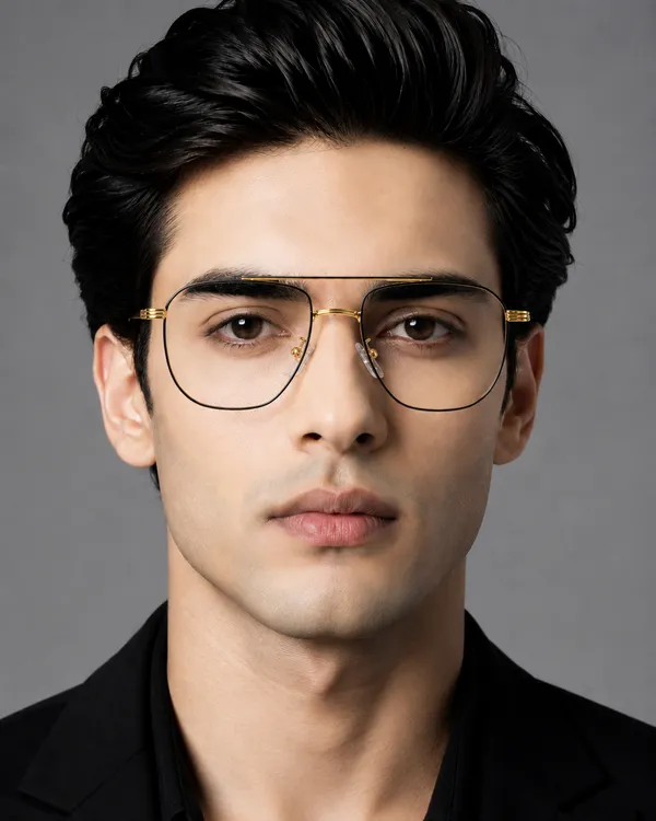 Black_and_gold_Titanium_Hexa_Double_Bar_Medium_Size_Mettalic_Optical_Frame_For_Men_With_Bule_Cut_Glasses