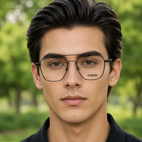 Black_Titanium_Double_Bar_Mettalic_Optical_Frame_For_Men_With_Bule_Cut_Glasses