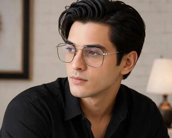 Silver_and_black_Titanium_Double_Bar_Mettalic_Optical_Frame_For_Men_With_Bule_Cut_Glasses